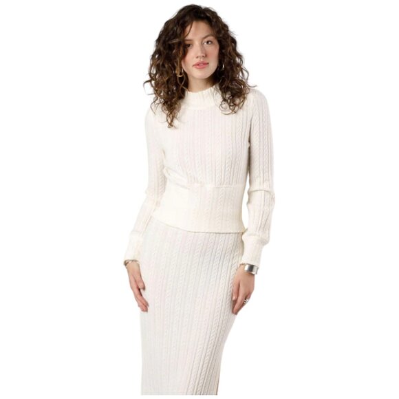 A2. XS - BOG BAND OF THE FREE Raquel Cable Knit Long Sleeve Black Knit Top NEW - Picture 2 of 7